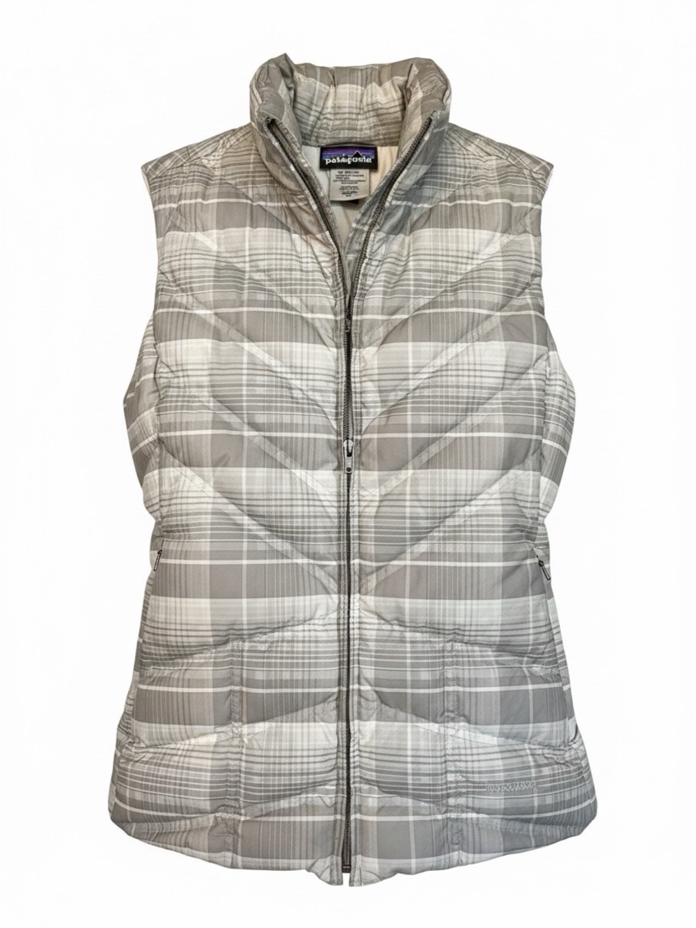Patagonia tan plaid goose down puffer vest Size XS Neutral Warm Cabincore Cozy